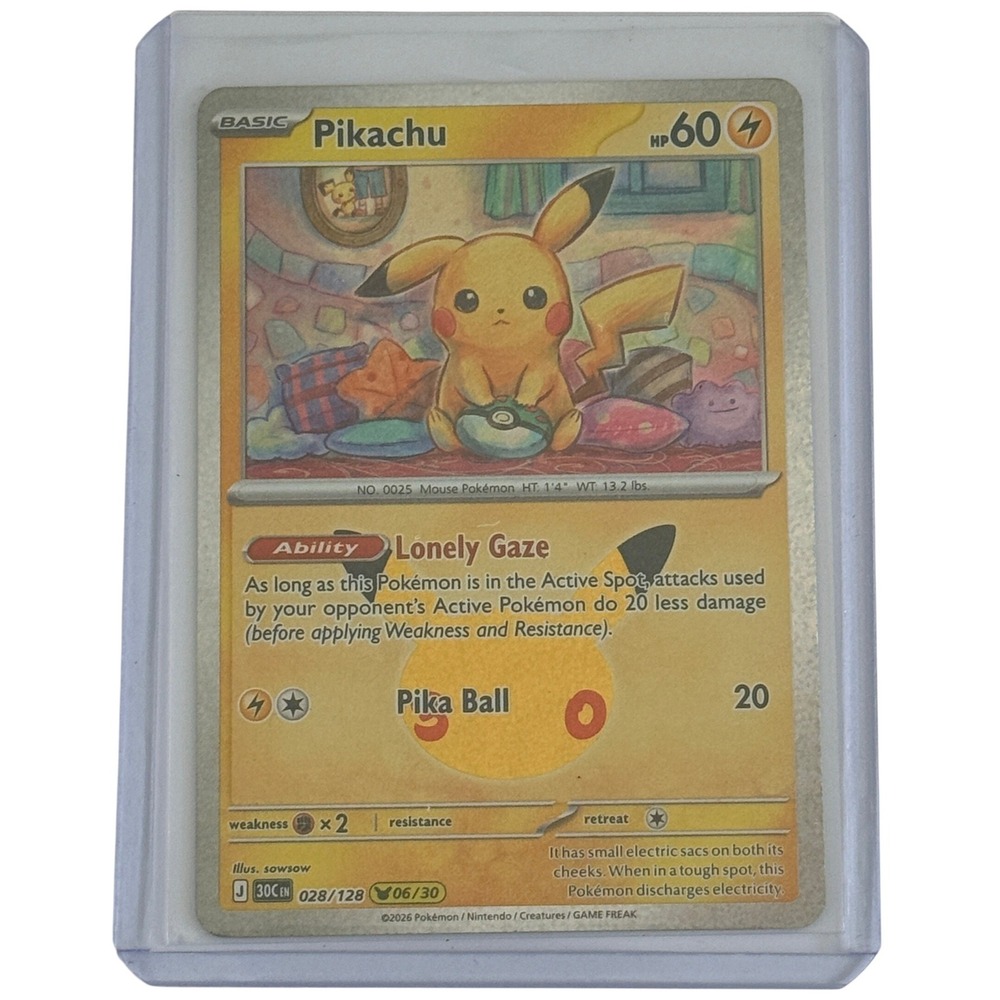 Pokemon Pikachu 028/128 06/30 30th Celebration Holo Rare English 2026